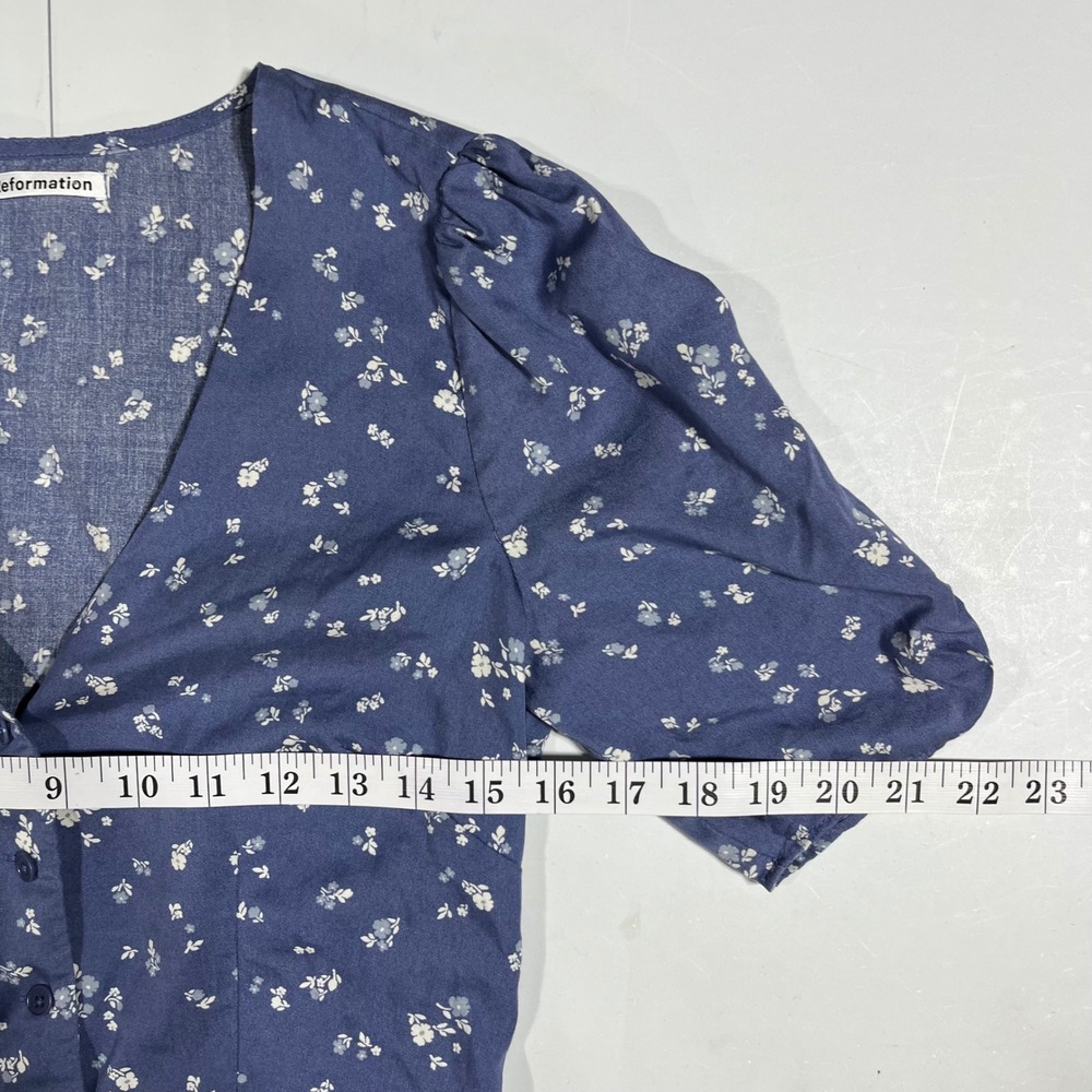 Reformation Cottagecore Feminine Floral Button Front Puff Sleeve Blouse Size 4 - Picture 7 of 10